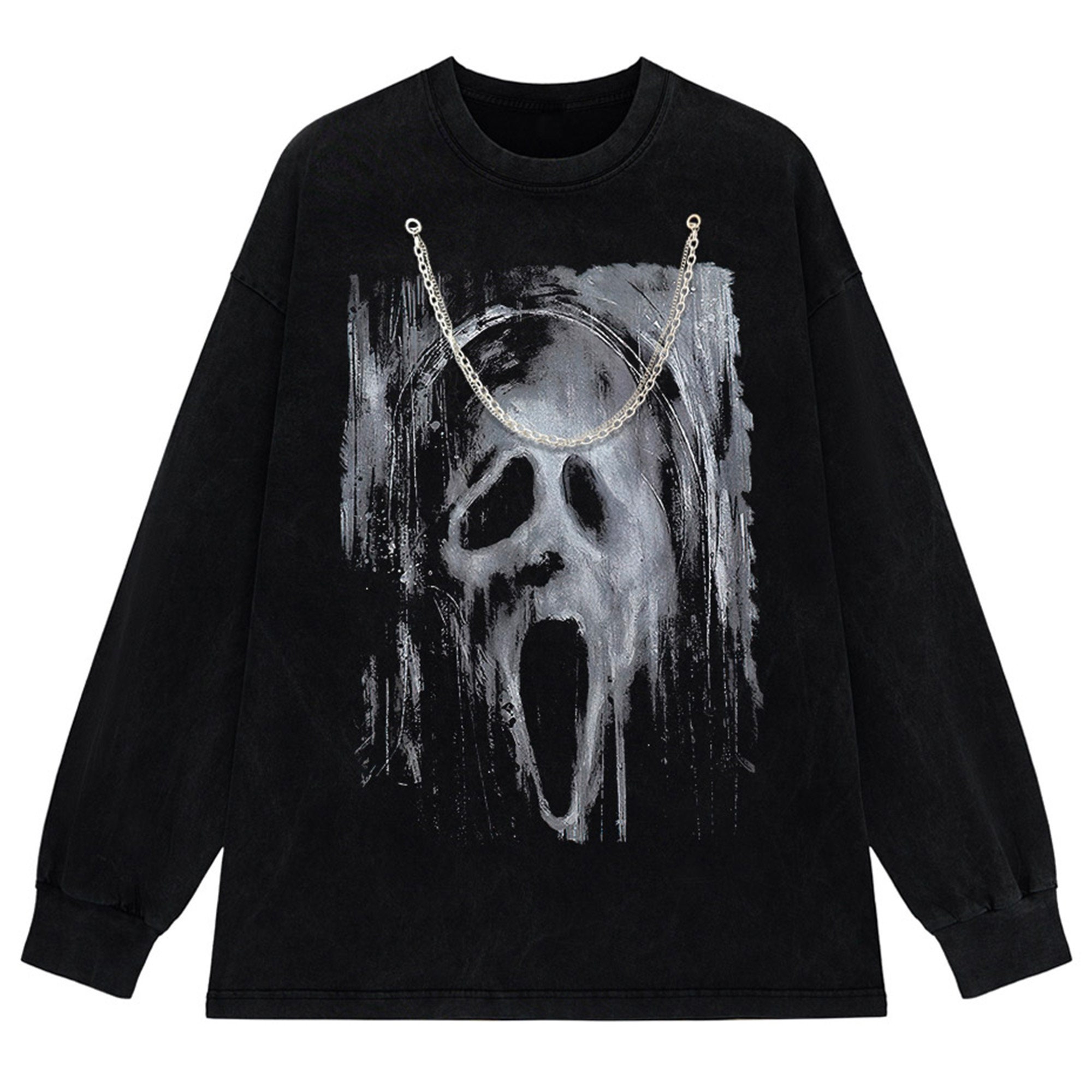 Discover Scream horror ghost face tshirt | 90s Grunge gothic shirt | Black washed shirt with skull white print