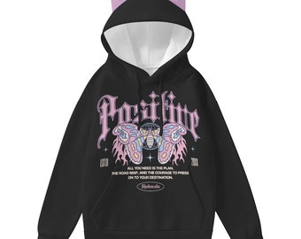 Pastel Goth Kawaii Positive Graphic Black Cat Ear Teen Girl Hoodie