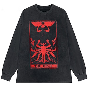 Devil Tarot Satanic Graphic Tee Gothic Grunge Clothing Retro LongShirt