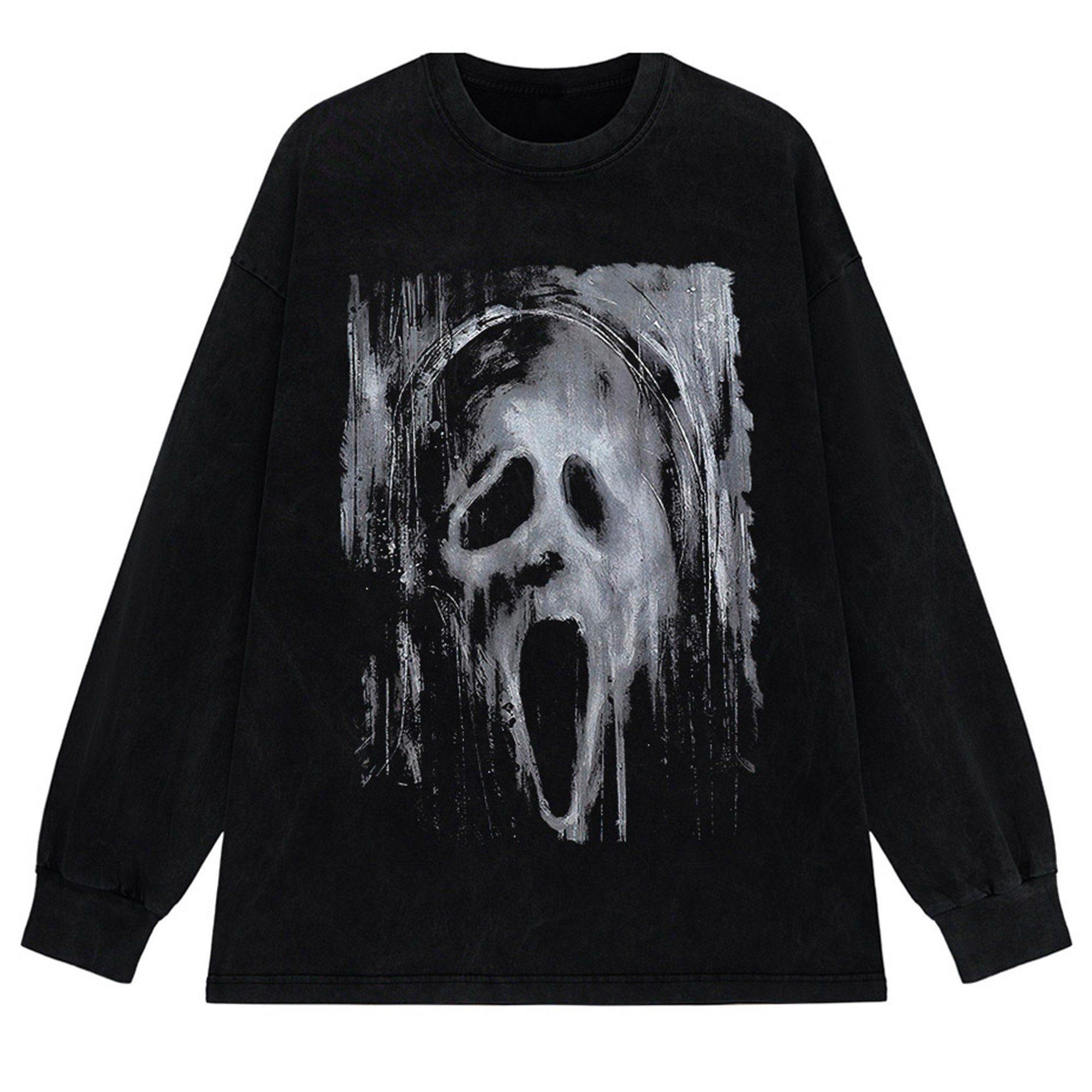 Discover Scream horror ghost face tshirt | 90s Grunge gothic shirt | Black washed shirt with skull white print