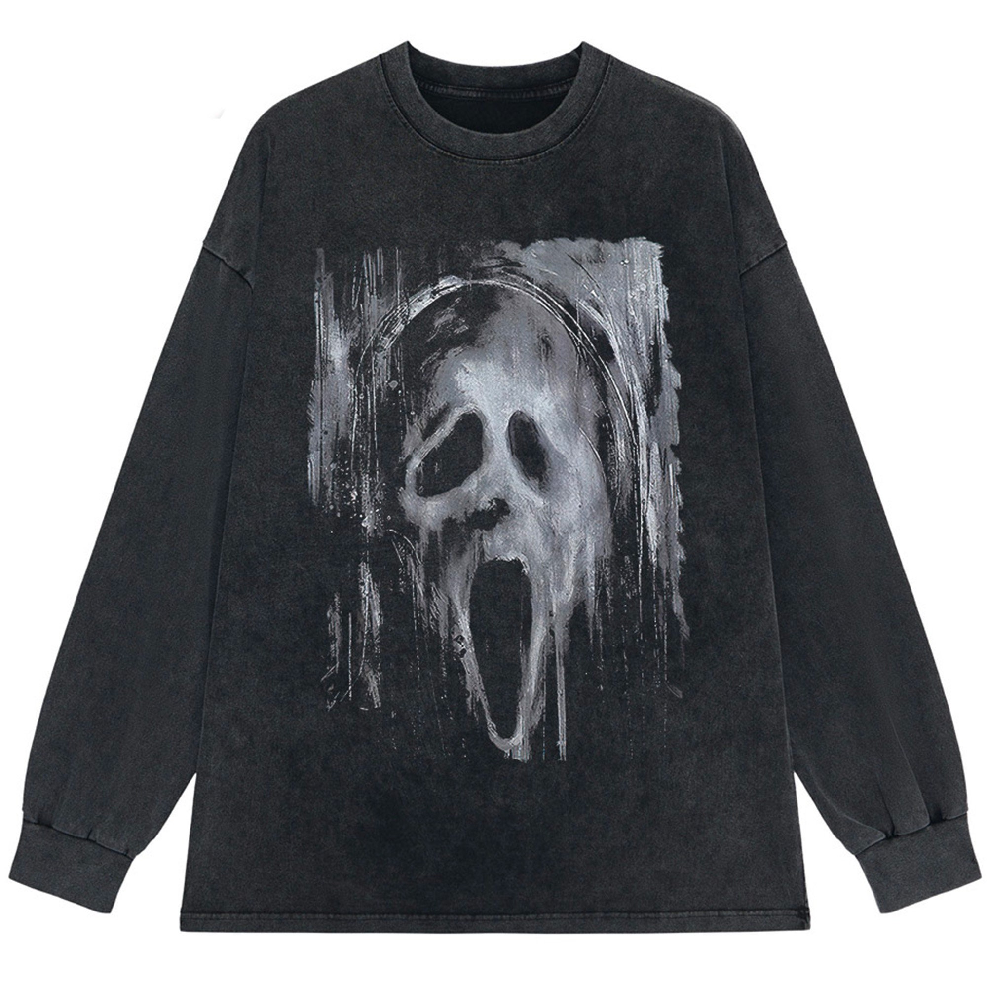 Discover Scream horror ghost face tshirt | 90s Grunge gothic shirt | Black washed shirt with skull white print