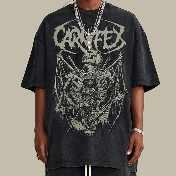 Dunkles Grunge Carnifex Satanic Skull Top Vintage Goth Oversized Shirt | Gothic Kleidung Männer und Frau
