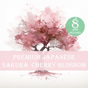 8 Premium japanische Sakura - Kirschblüte Aquarell Clipart - 8 High-Definition-Qualität JPGs, digitaler Download