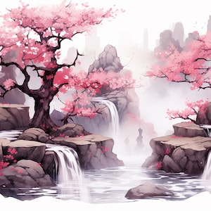 8 Sakura japonais - Clipart fleurs de cerisier - 8 fichiers JPG de haute qualité, téléchargement numérique