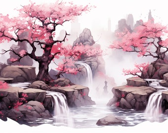 8 Japanese Sakura - Cherry Blossom Clipart - 8 High Quality JPGs, Digital Download