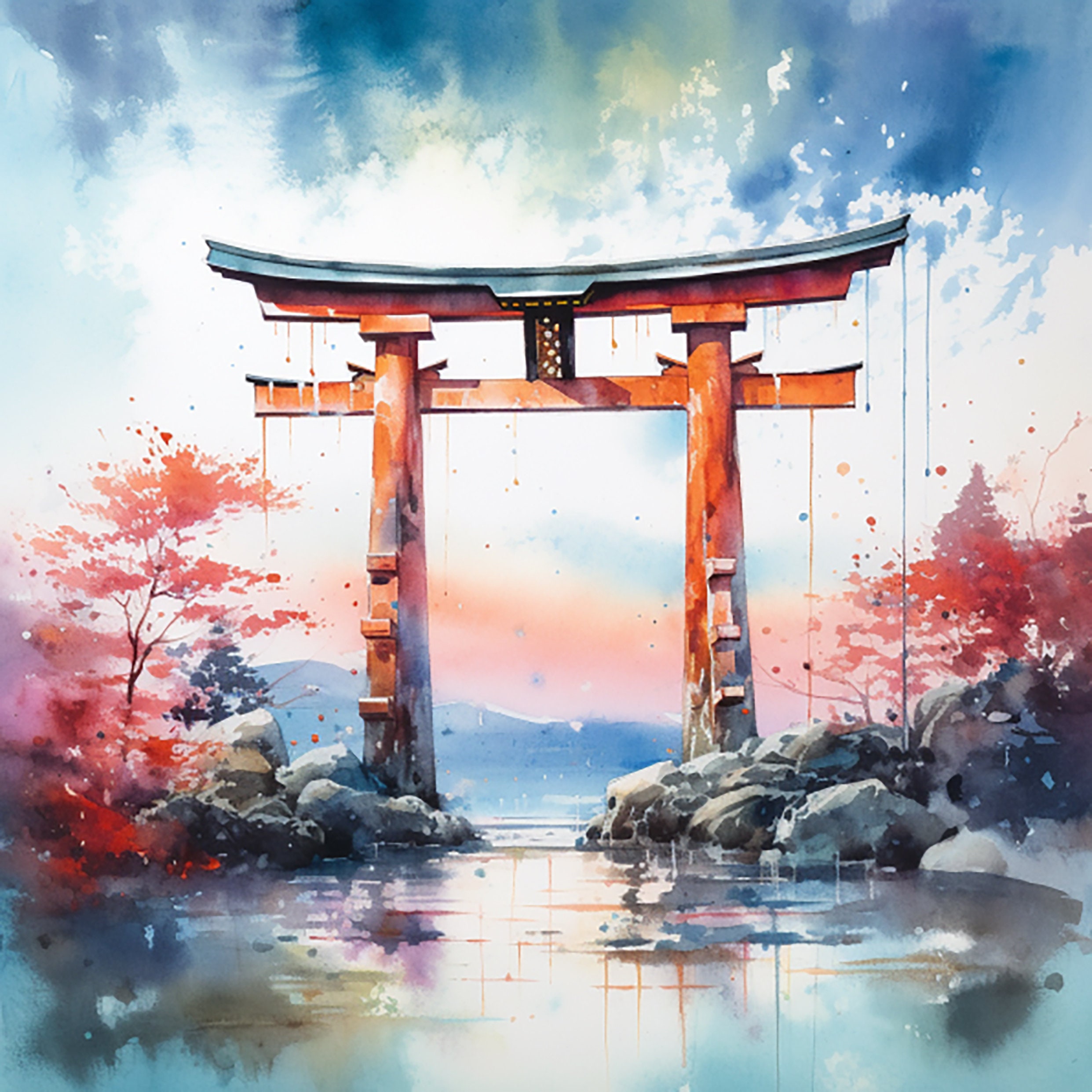 8 Japan Torii Gate (traditional Japanese Gate) Watercolor Clipart - 8 ...