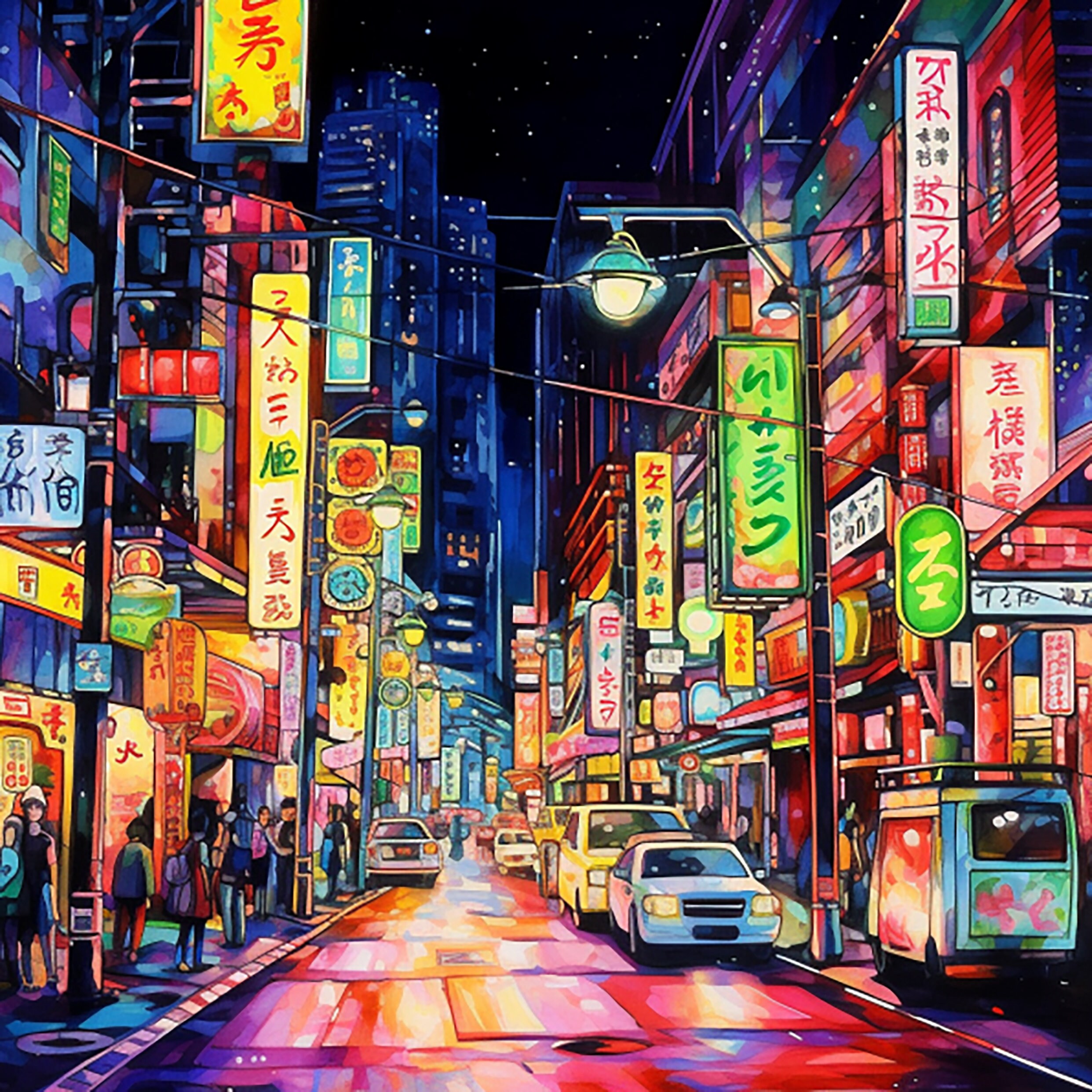8 Japan Tokyo Neon Lights Watercolor Clipart - High Quality