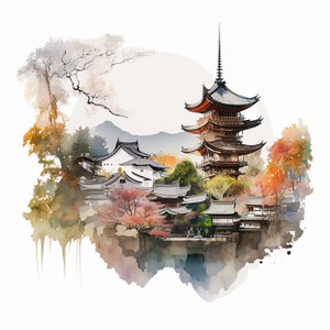 10 Japan Kyoto aquarel clipart - 10 hoge kwaliteit JPG's, digitale download