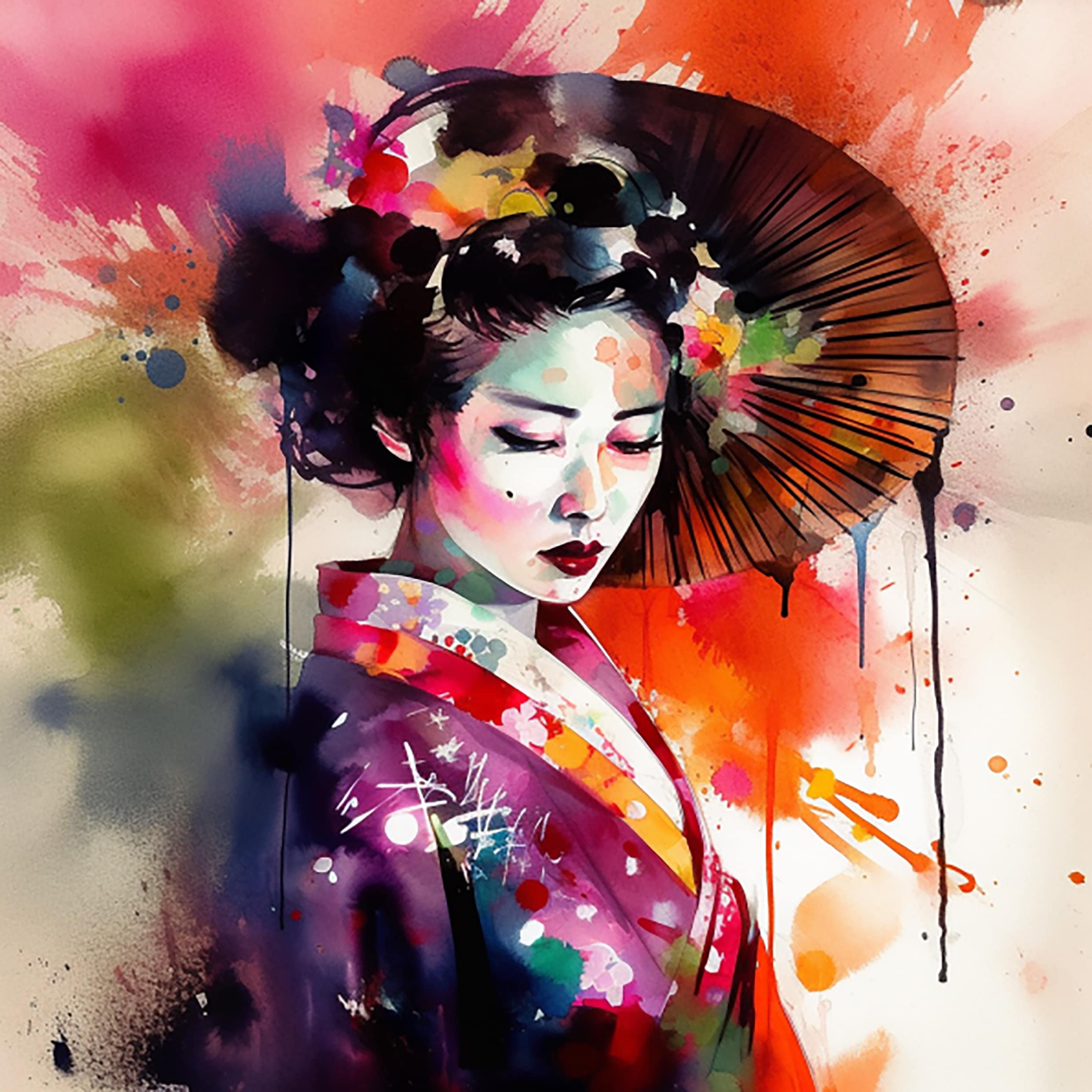 Premium Japanese Geisha Watercolor Clipart 8 High Quality Definition