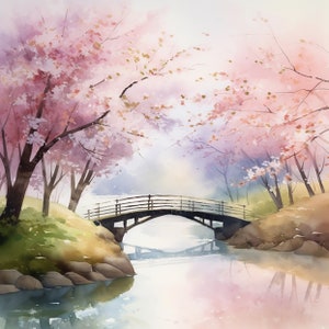 8 Premium japanische Sakura Park - Kirschblüte Aquarell Clipart - 8 High-Definition-Qualität JPGs, digitaler Download