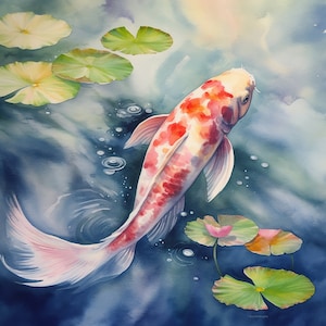 8 japonais Koi poisson aquarelle Clipart - JPG de haute qualité, téléchargement numérique