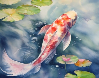 8 Japanse Koi VIS Aquarel Clipart - Hoge kwaliteit JPG's, Digitale Download