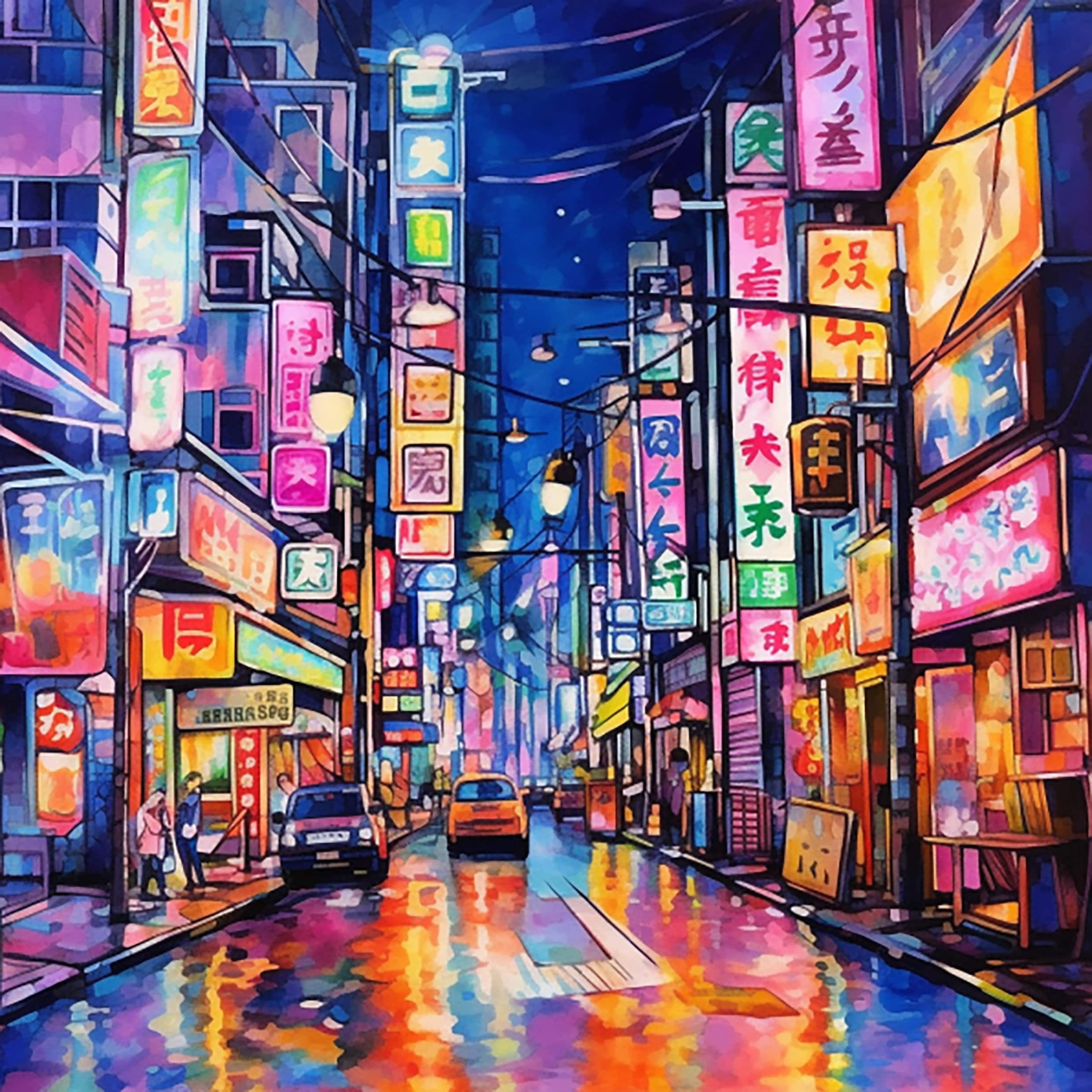 Calle de japon nocturna con luces neon estilo retro ultra 4k} on Craiyon