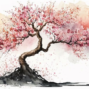 10 imágenes prediseñadas de acuarela de árbol de flor de cerezo japonés (Sakura) - 10 JPG de alta calidad, descarga digital