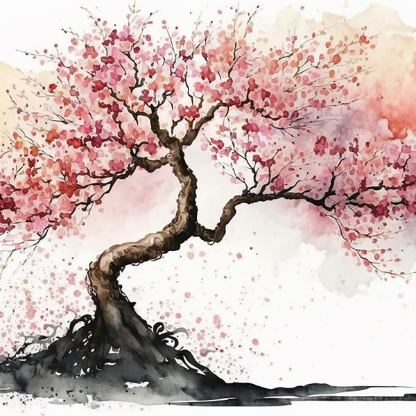 10 Japanische Kirschblüten Baum Aquarell Clipart (Sakura) - 10 hochwertige JPGs, digitaler Download