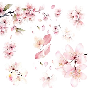 PACCHETTO 20 Sakura e alberi giapponesi! - Clipart acquerello Cherry Blossom - 20 PNG e JPGS di alta qualità, download digitale