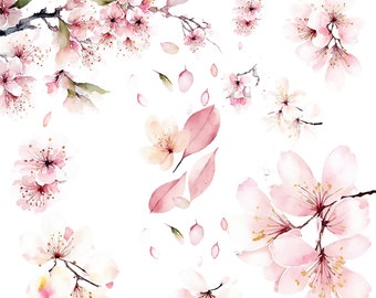 20 Japanese Sakura and Trees BUNDLE ! - Cherry Blossom Watercolor Clipart - 20 High Quality PNGs and JPGS, Digital Download