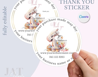 Bakery Thank you Sticker   | Bakery Template | Editable Template | Editable Small Business  |  Virtual Assistant