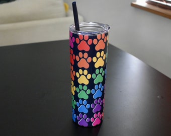 Skinny Rainbow Straw Tumbler Colorful Gift Girl Cup Pride Present Dog Tumbler Paws Gay Animal Tumblr Stainless Steel Insulated Metal Cup