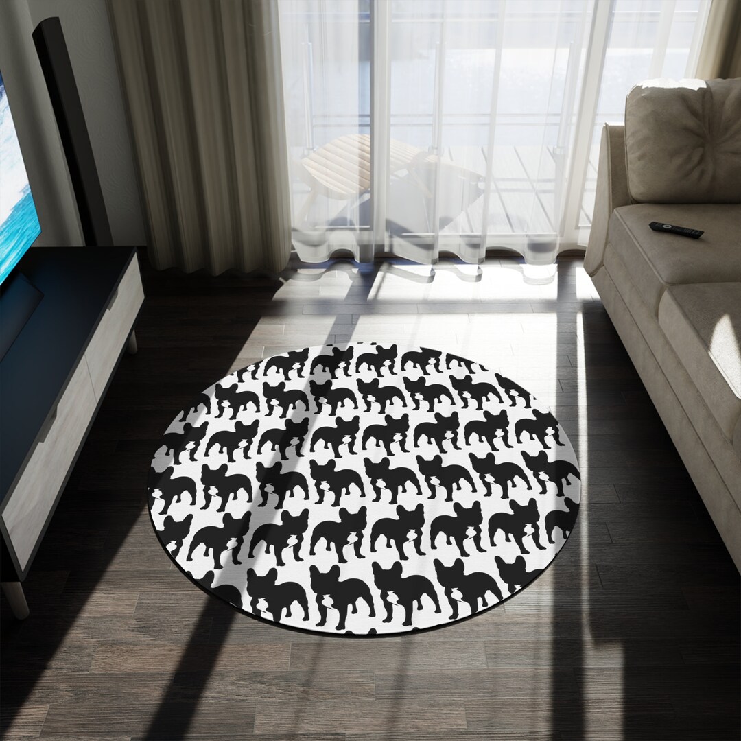 French Bulldog Rug Frenchie Decor Circular Hemmed Rug 60 X 60 Black and ...