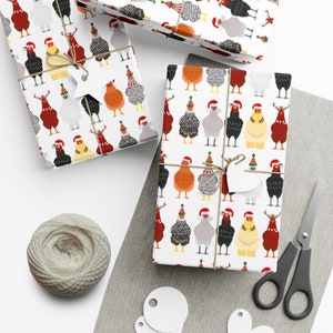 Festive Chicken Christmas Gift Wrapping Paper I Great for Office Exchange, Best Friend, Brother, Sister, Farmer, Mom, Girlfriend, Boyfriend