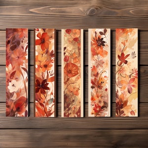 Autumn Watercolor Floral Bookmark, Editable 5-Bookmark Bundle, Floral Artwork Pattern, Printable Digital Download
