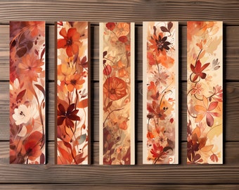 Autumn Watercolor Floral Bookmark, Editable 5-Bookmark Bundle, Floral Artwork Pattern, Printable Digital Download