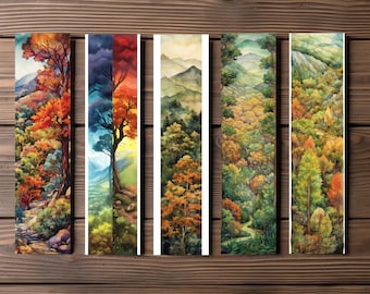 Oak Valley Bookmark, Editable 5-Bookmark Bundle, Watercolor Artwork, Forest Artwork, Printable Digital Download
