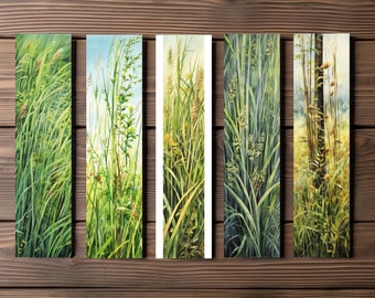 Watercolor Long Grass Bookmark, Editable 5-Bookmark Bundle, Field of Grass Artwork, Printable Digital Download