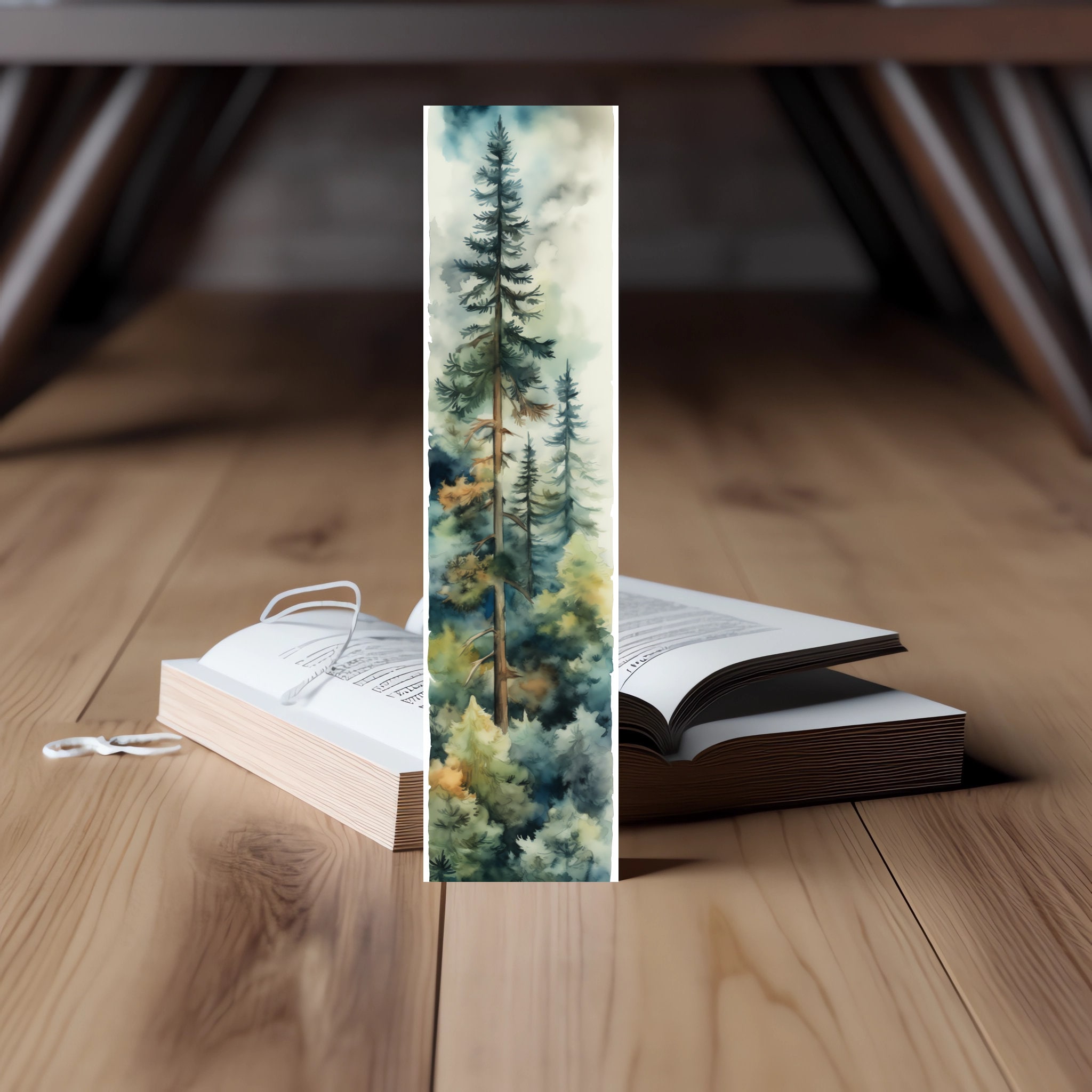 Pine Forest Bookmark, Editable 5-bookmark Bundle, Watercolor Artwork ...