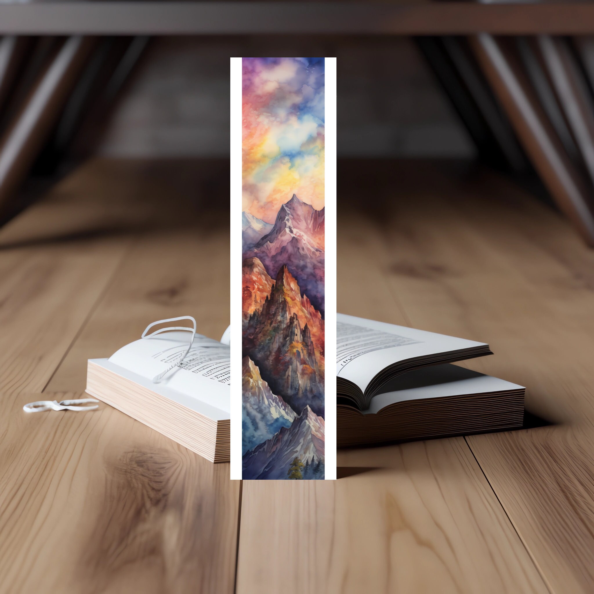Mountain Range Bookmark, Editable 5-bookmark Bundle, Watercolor Artwork ...