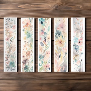 Pastel Watercolor Floral Bookmark, Editable 5-Bookmark Bundle, Floral Artwork Pattern, Printable Digital Download