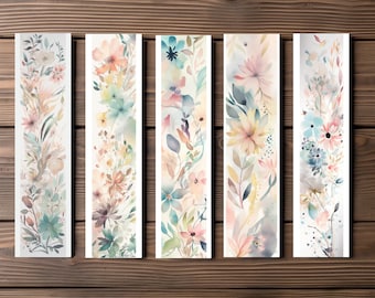 Pastel Watercolor Floral Bookmark, Editable 5-Bookmark Bundle, Floral Artwork Pattern, Printable Digital Download