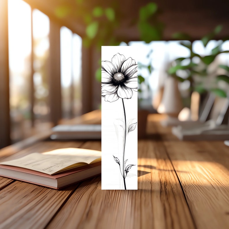 Flower Line Art Bookmark, Editable 5-bookmark Bundle, Simple Linework ...