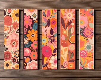 Vintage Floral Bookmark, Editable 5-Bookmark Bundle, Warm Vintage Wallpaper Artwork, Printable Digital Download