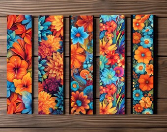 Vibrant Watercolor Floral Bookmark, Editable 5-Bookmark Bundle, Floral Artwork Pattern, Printable Digital Download