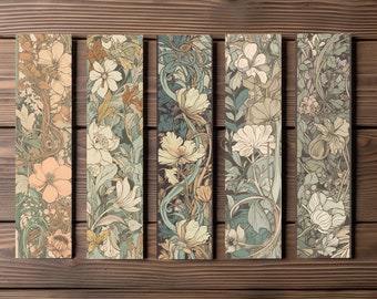 Vintage Floral Pattern Bookmark, Editable 5-Bookmark Bundle, Vintage Wallpaper Artwork, Printable Digital Download