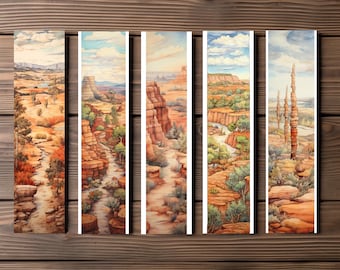 Desert Bookmark, Editable 5-Bookmark Bundle, Watercolor Artwork, Printable Digital Download