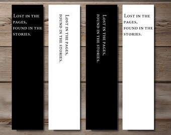 Lost in the Pages-Quotation Bookmark, Editable 4-Bookmark Bundle, Monochromatic Quotation Bookmark, Printable Digital Download