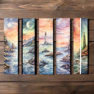 Ocean Waves Bookmark, Editable 5-Bookmark Bundle, Watercolor Sea Artwork, Printable Digital Download