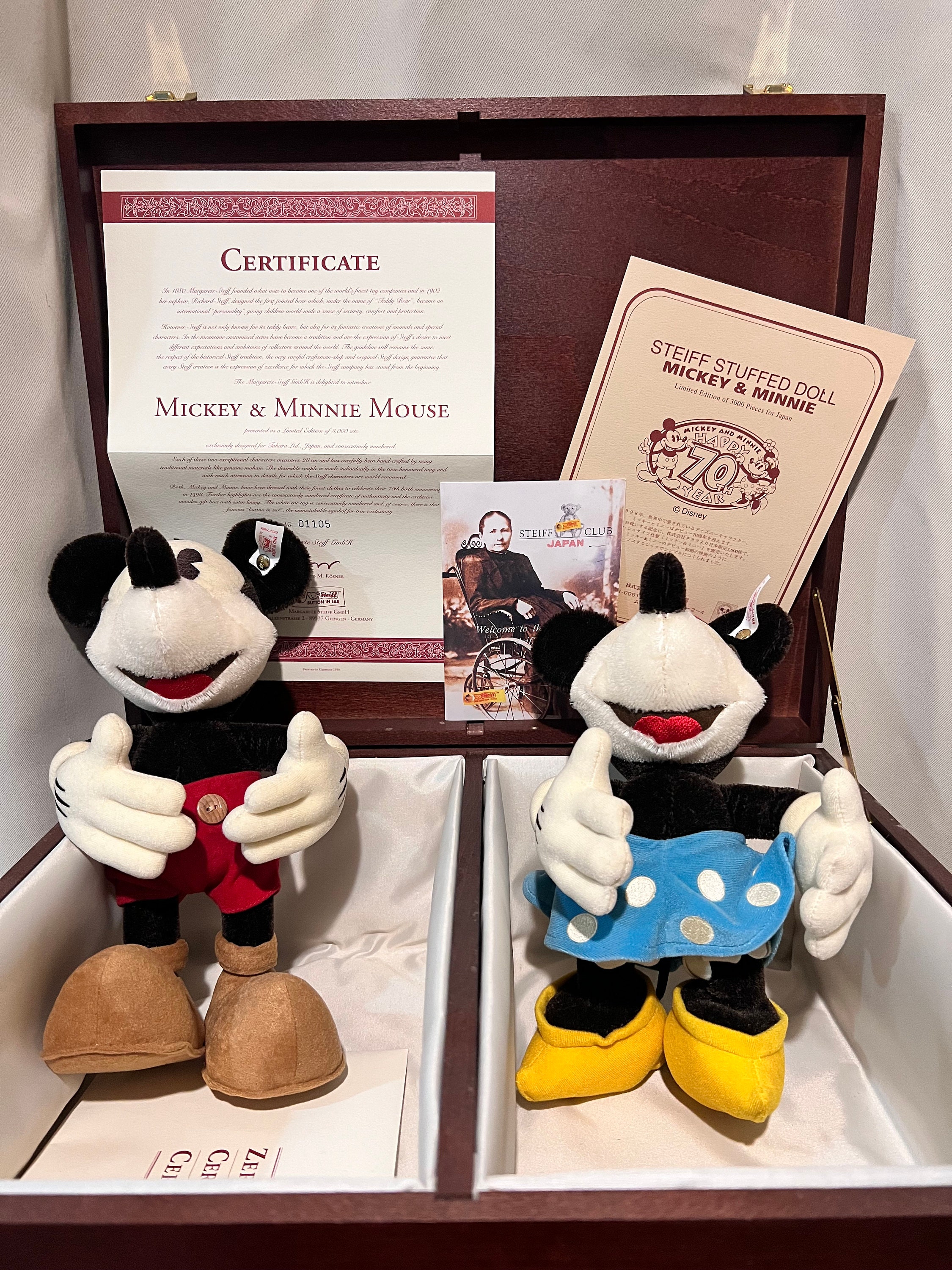 70th Anniversary Mickey and Minnie Mouse in Wooden Collectors Box