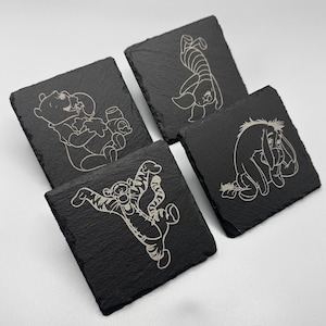 Winnie the Pooh Coaster Set | 120 + Designs | Piglet | Tigger | Eeyore | Engraved Slate Coasters | Disney | Gift | Present | Birthday