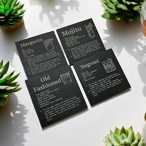 Cocktail Recipes Coasters | Cocktail Recipes Slate | Engraved Coasters | Gift | Present | Birthday | Christmas | Dad | Mum | Family | Friend