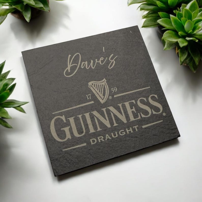 Dessous de verre personnalisé Guinness en ardoise | Guinness | Bière | Présent | Cadeau | Anniversaire | Famille | Ami | Alcool | Dessous de verre | Collègue Square - Smooth