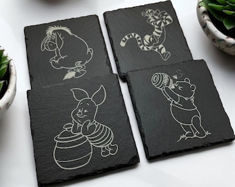 Winnie the Pooh Coaster Set | 120 + Designs | Piglet | Tigger | Eeyore | Engraved Slate Coasters | Disney | Gift | Present | Birthday