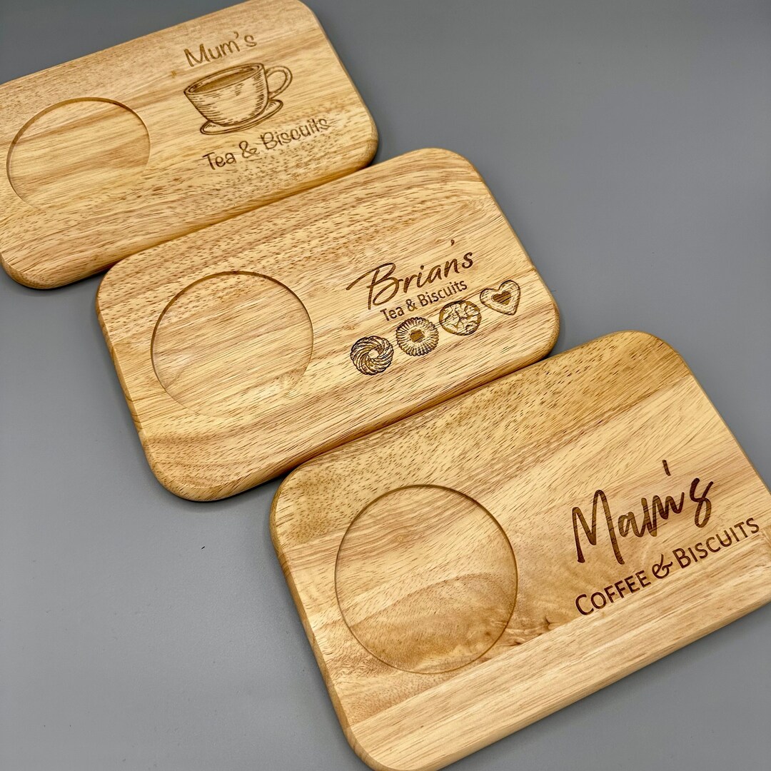 Personalised Custom Engraved Wooden Tea and Biscuit Board Serving Board ...