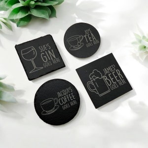 Personalize sua bebida aqui | Chá | Café | Gin | Cerveja | Vinho | Uísque | Base para copos de ardósia gravada a laser | Presente | Presente | Aniversário