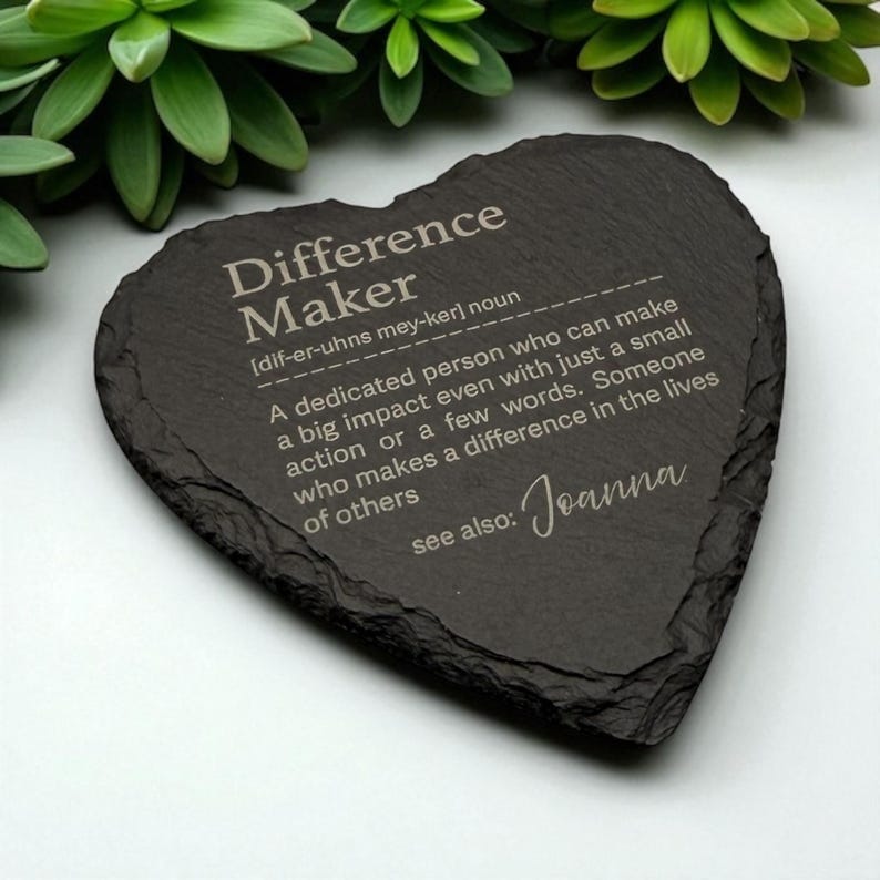 Difference Maker Personalised Slate Coaster | Teacher | Colleague | Gift | Present | Friend | Family | Christmas | Retirement | Graduation Heart - Natural