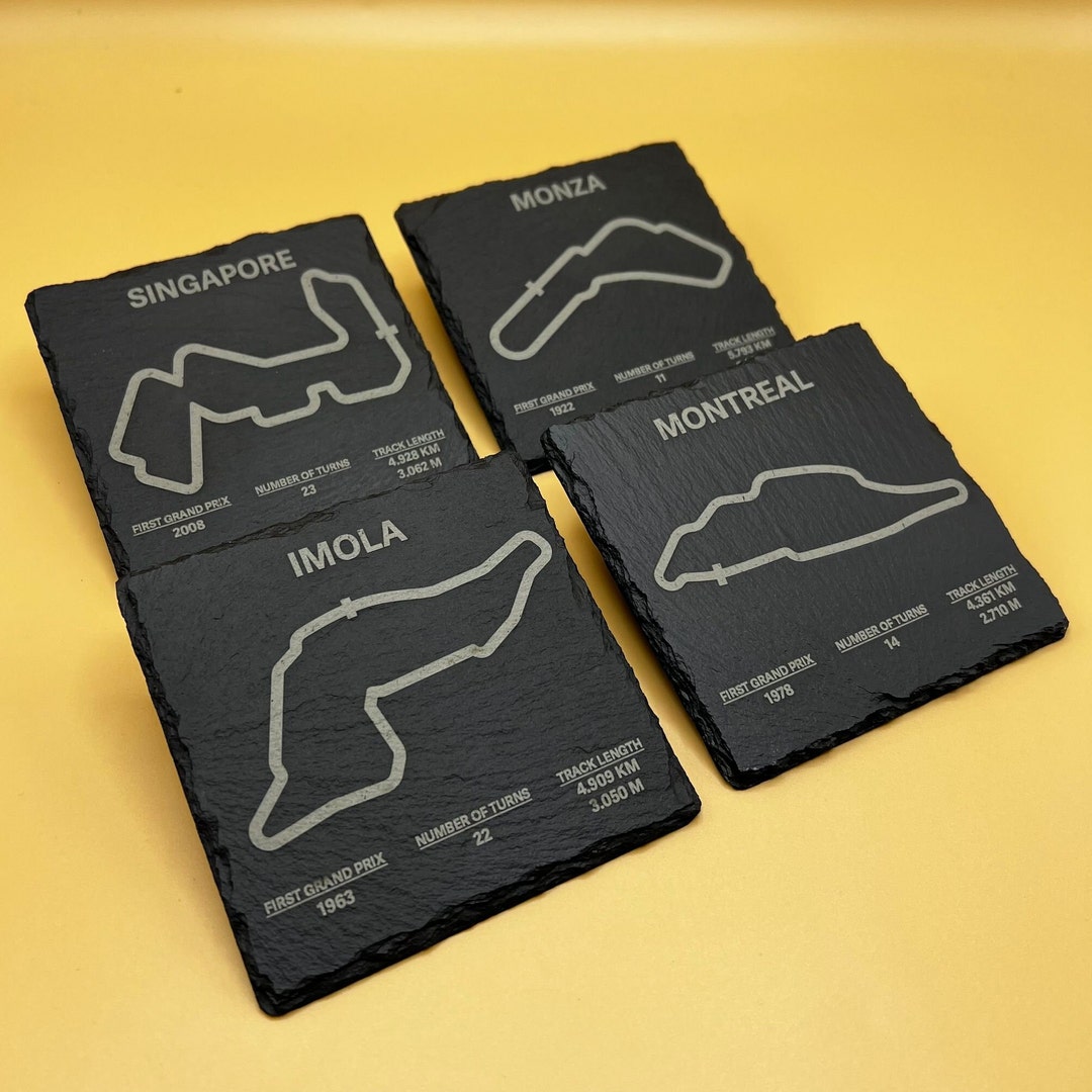 F1 Slate Coasters Circuit Layouts and Track Info Present Gift Birthday