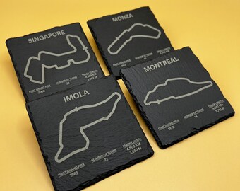 F1 Slate Coasters | Circuit Layouts and Track Info | Present | Gift | Birthday | Christmas | Fathers Day | Laser Engraved | Formula 1